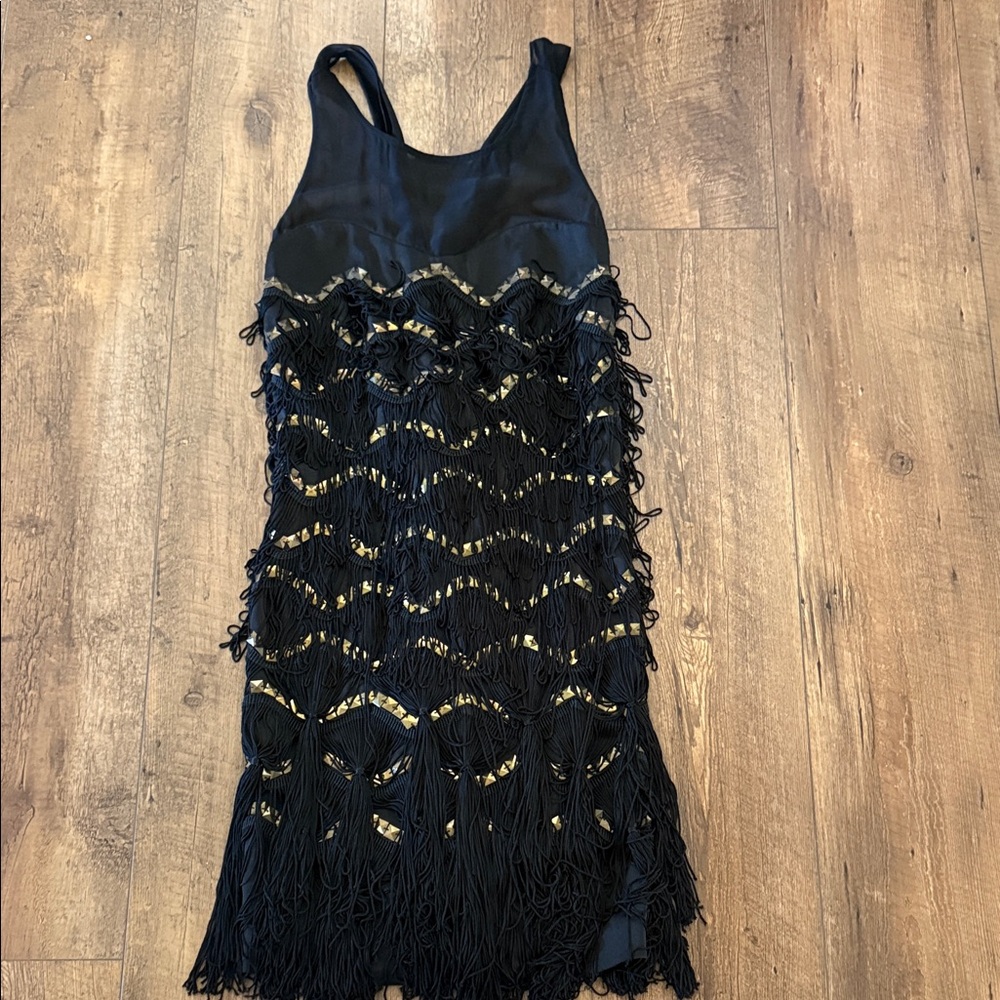 Guess by Marciano Black and Gold Fringe Dress